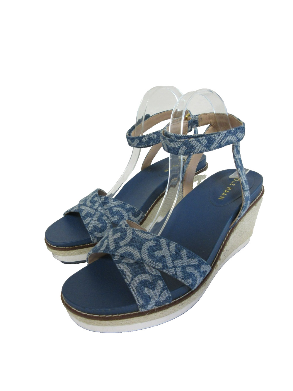COLE HAAN Blue Strappy Open Criss Cross Toe Wedge 10 B Sandals - New